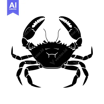Aset desain premium: Black and White Silhouette of a Crab with Claws Extended