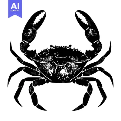 Aset desain premium: Black and White Silhouette of a Crab with Textured Shell