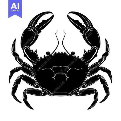 Aset premium populer: Black and White Silhouette of a Crab with Claws Raised