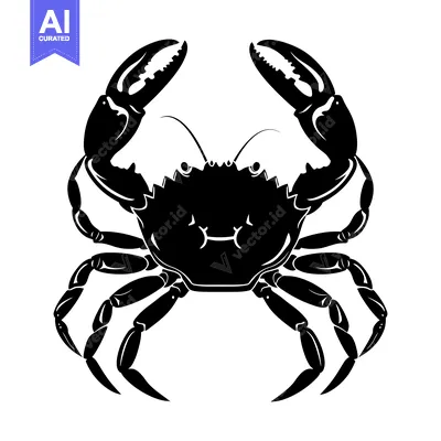 Black and White Silhouette of a Crab with Large Claws