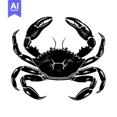 Premium design asset: Black and White Illustration of a Crab with Its Claws Up