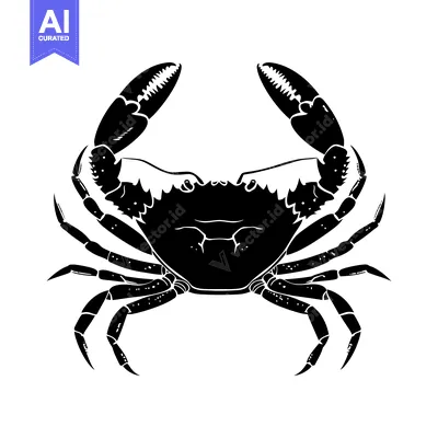 Aset desain premium: Black and White Silhouette of a Crab with Claws Raised