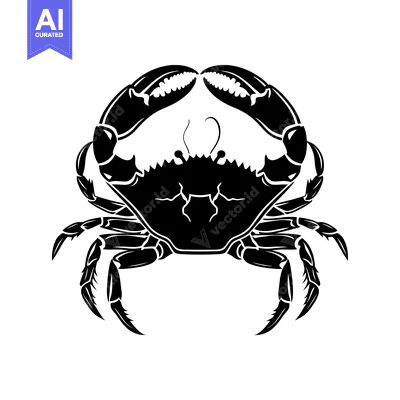 Aset desain premium: Black and White Silhouette of a Crab with Claws Extended