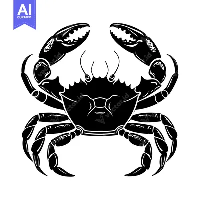 Aset desain premium: Black and White Silhouette of a Crab with Large Claws