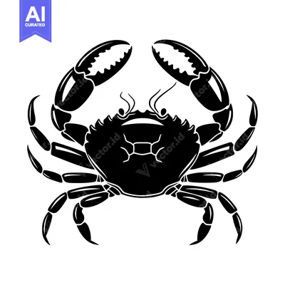 Black and White Silhouette of a Crab with Claws Raised