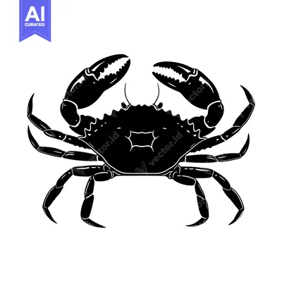 Aset premium populer: Black and White Silhouette of a Crab with Claws Outstretched