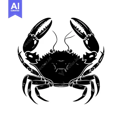 Aset desain premium: Black and White Silhouette of a Crab with Claws Raised