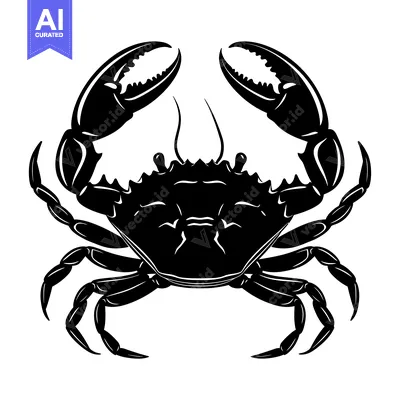 Premium design asset: Black and White Silhouette of a Crab with Claws Extended