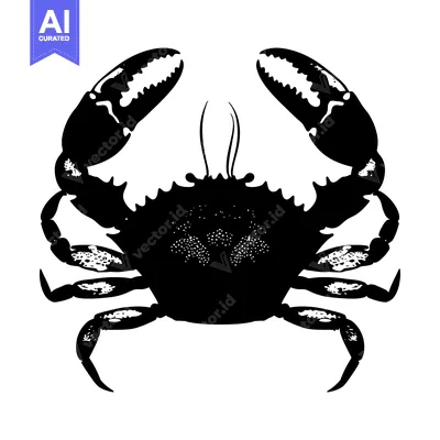 Aset desain premium: Black and White Silhouette of a Crab with its Claws Raised