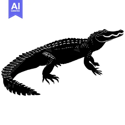 Premium design asset: Black and White Silhouette of an Alligator
