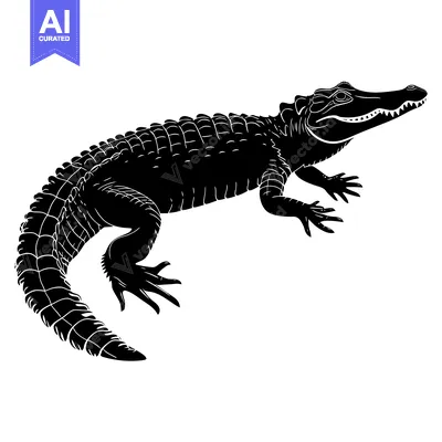 Aset desain premium: Black and White Silhouette of an Alligator with Open Mouth
