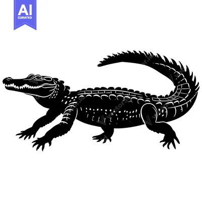 Popular premium asset: Black Silhouette of a Crocodile with Tail Curved Upward