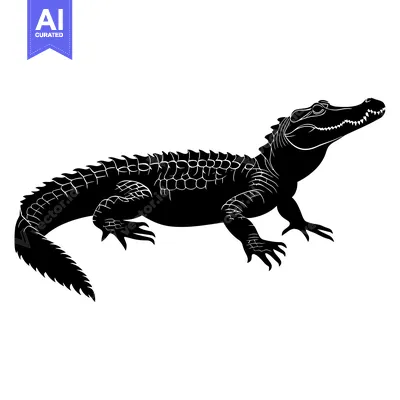 Aset desain premium: Black Silhouette of a Crocodile with Its Mouth Open