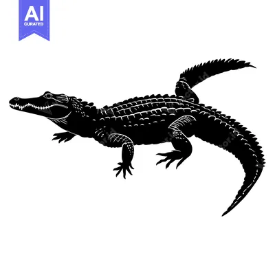 Aset premium populer: Black and White Silhouette of a Crocodile with Detailed Scales