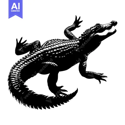 Black and White Silhouette of an Alligator with Open Mouth