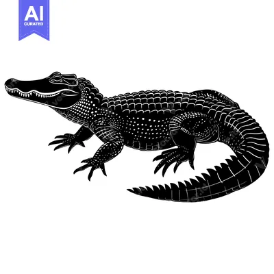 Black and White Illustration of an Alligator