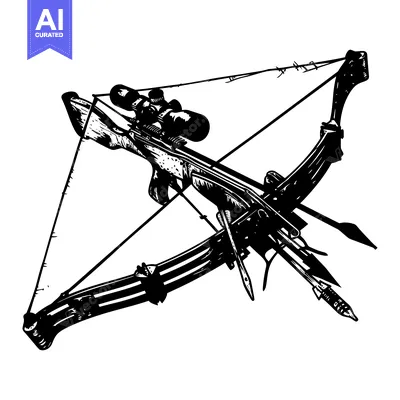 Aset premium populer: A Black and White Sketch of a Crossbow with a Scope and Arrow