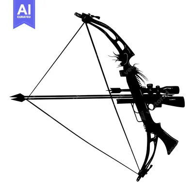 Popular premium asset: Black and White Silhouette of a Compound Bow with Scope and Arrow