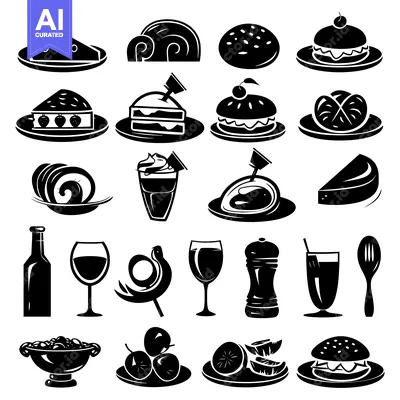 Popular premium asset: A Collection of Black and White Food Icons
