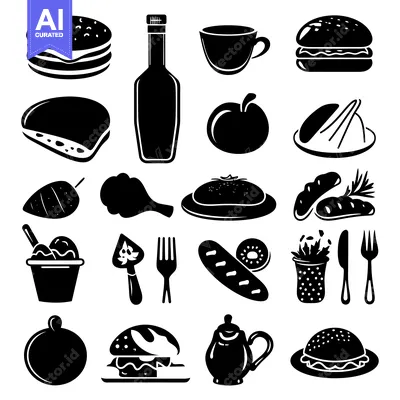Aset premium populer: Collection of Black and White Food and Drink Icons