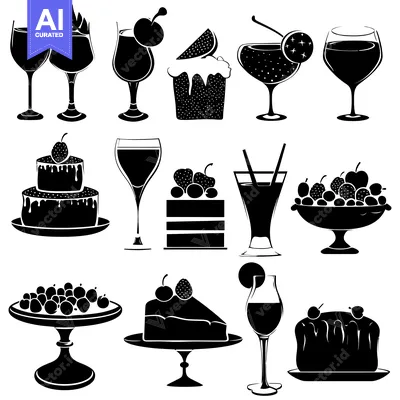 Aset premium populer: Black and White Silhouettes of Desserts and Drinks