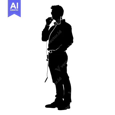 Popular premium asset: Silhouette of a Man with Headphones, Wearing a Button-Down Shirt and P