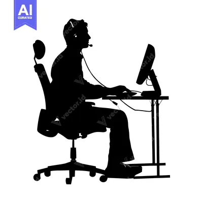 Aset premium populer: Silhouette of a Person Wearing a Headset and Working at a Computer Des