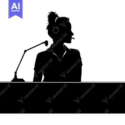 Aset premium populer: Silhouette of a Woman Wearing a Headset and Speaking into a Microphone
