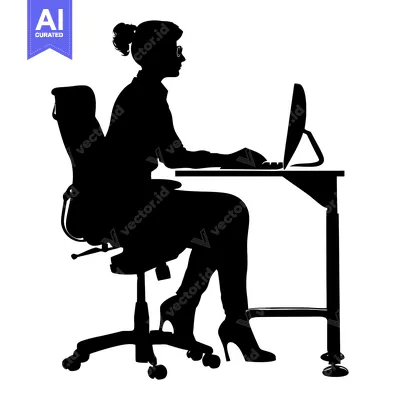 Aset premium populer: Silhouette of a Woman Sitting at a Desk Working on a Computer