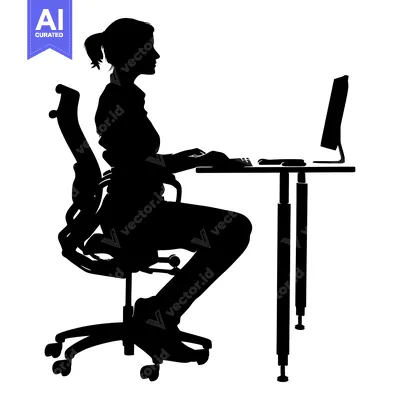 Popular premium asset: Silhouette of a Woman Working at a Desk with a Computer