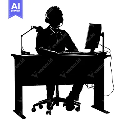 Popular premium asset: Silhouette of a Person Working at a Computer Desk