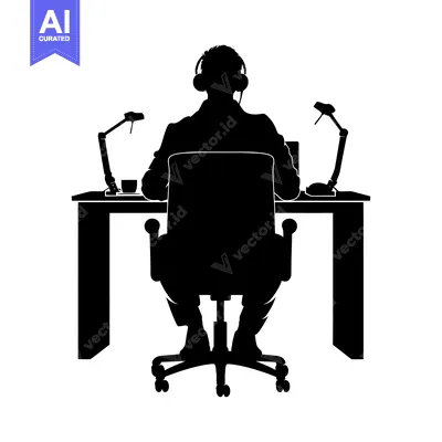 Aset premium populer: Silhouette of a Person Wearing Headphones Sitting at a Desk