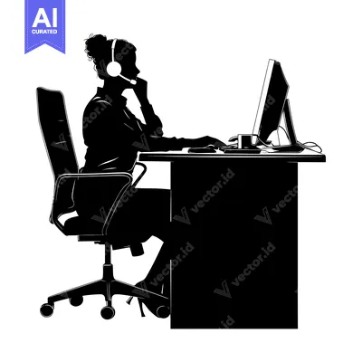 Popular premium asset: Silhouette of a Woman Working at a Computer Desk