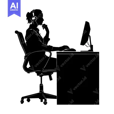 Premium design asset: Silhouette of a Woman Working on a Computer