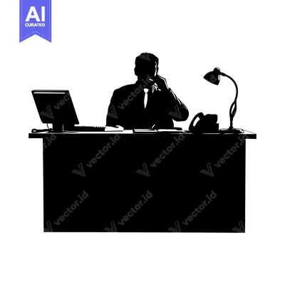 Premium design asset: Silhouette of a Businessman on the Phone at His Desk
