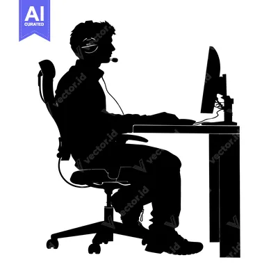 Aset premium populer: Silhouette of a Person Using a Computer with a Headset