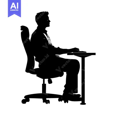 Aset desain premium: Silhouette of a Person Sitting at a Desk in an Office Chair