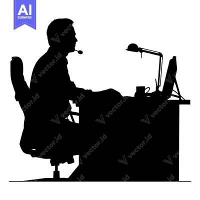 Premium design asset: Silhouette of a Man Sitting at a Desk with a Computer