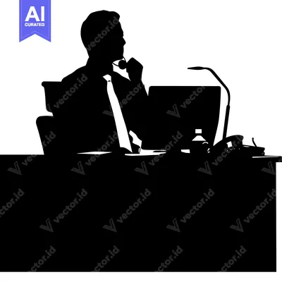 Popular premium asset: Silhouette of a Businessman Sitting at a Desk with a Microphone