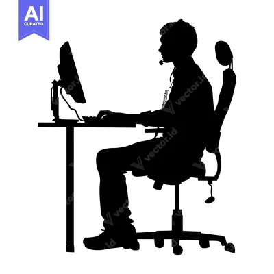 Aset premium populer: Silhouette of a Person Using a Computer and Headset