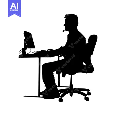 Aset desain premium: Silhouette of a Person Using a Computer with a Headset