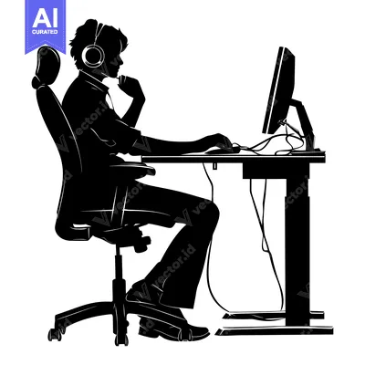 Popular premium asset: Silhouette of a Person Wearing Headphones and Sitting at a Computer De