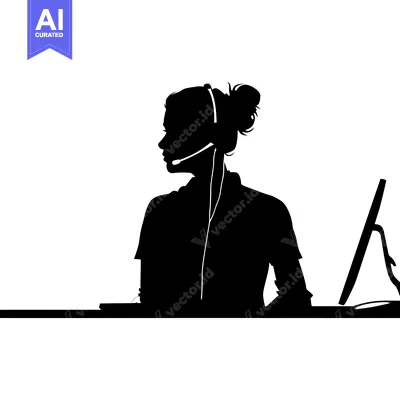 Aset premium populer: Silhouette of a Woman with Headset at a Desk