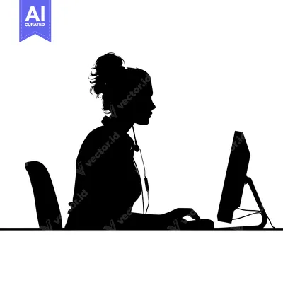 Aset desain premium: Silhouette of a Woman Working at a Computer