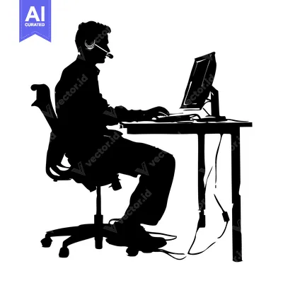 Aset premium populer: Silhouette of a Person Using a Computer with a Headset