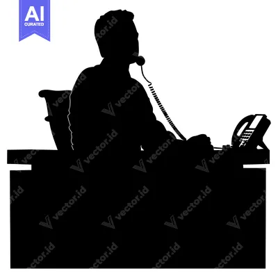 Aset desain premium: Silhouette of a Person Talking on the Phone at a Desk