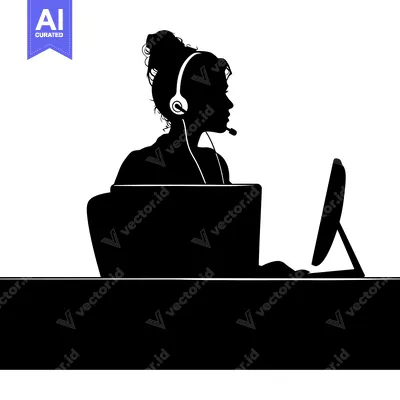 Popular premium asset: Silhouette of a Woman Wearing a Headset and Working on a Computer