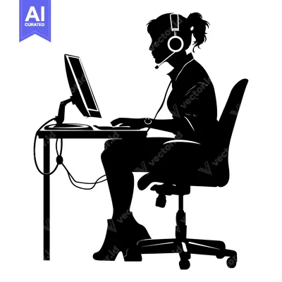 Aset premium populer: Silhouette of a woman sitting at a desk working on a computer while we