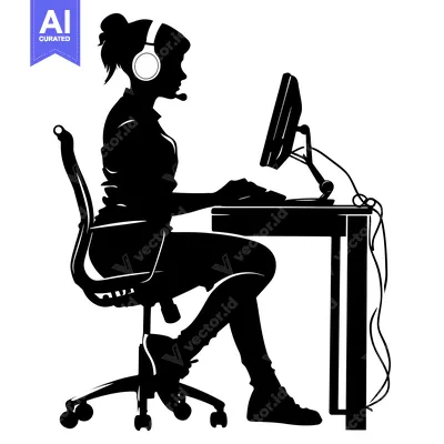 Aset premium populer: Silhouette of a Woman Working at a Computer