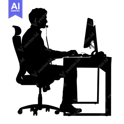 Popular premium asset: Silhouette of a Person Working at a Computer with Headset